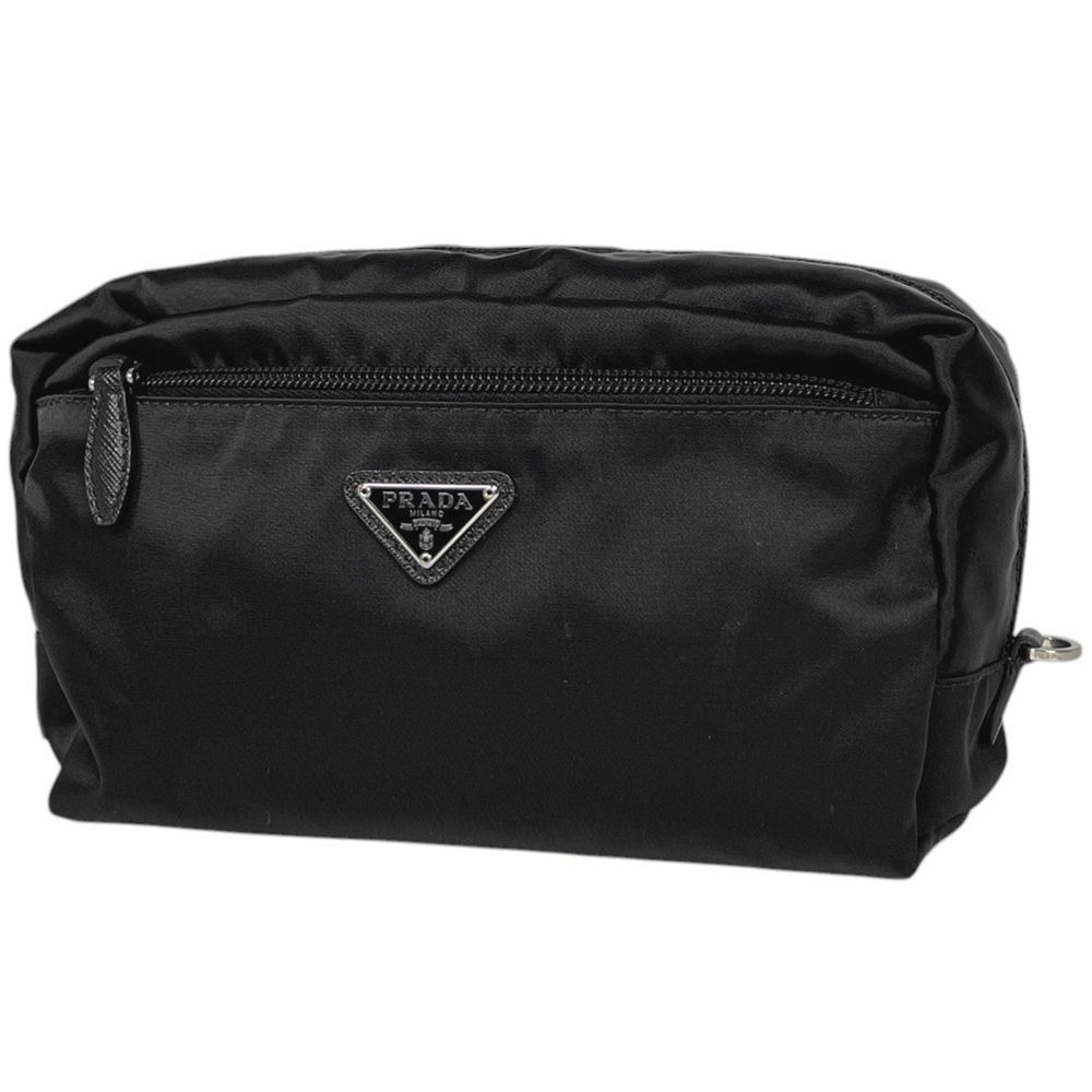 Prada PRADA bag/cosmetic pouch, logo plate, nylon, Nero (black), women's.